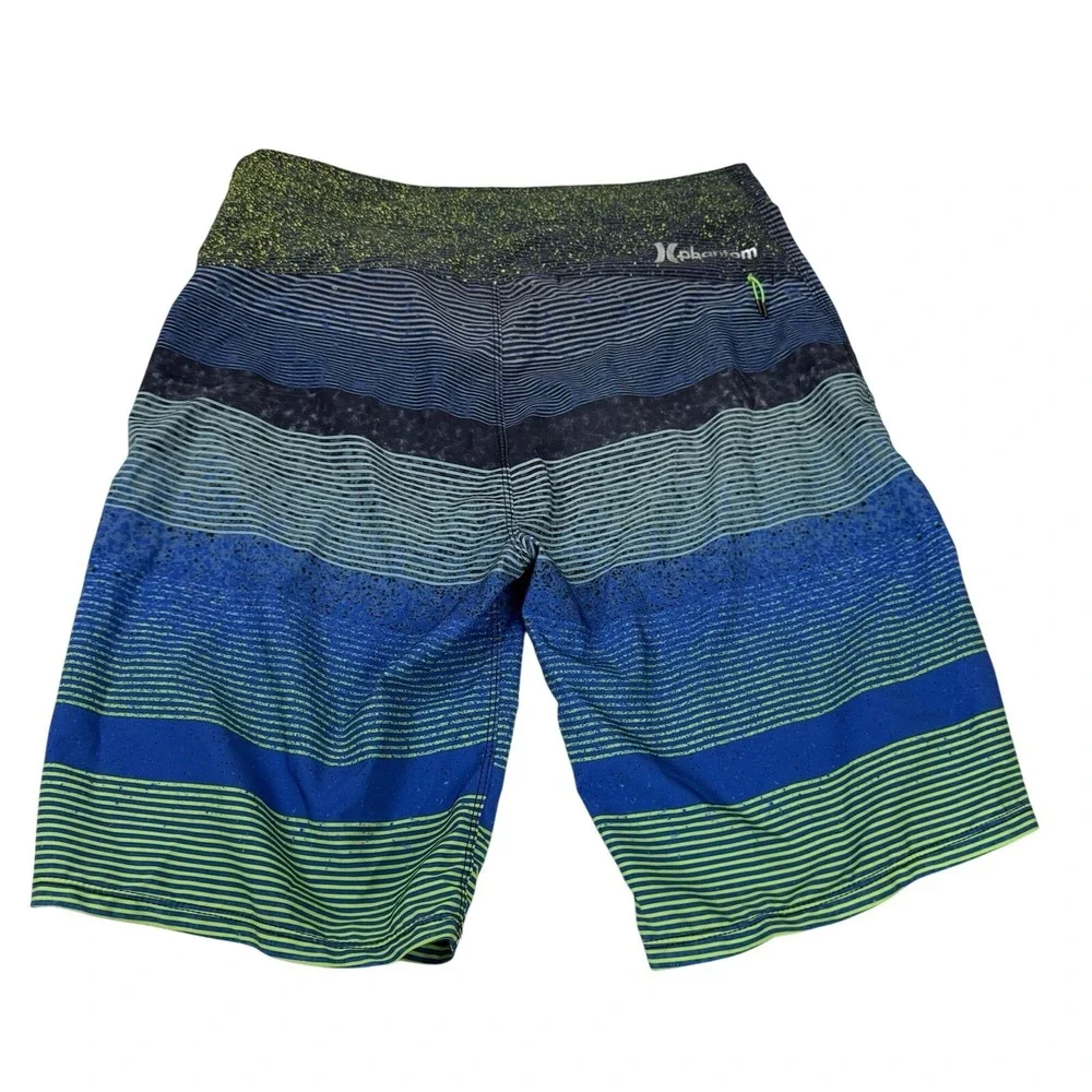 Hurley Phantom Board Shorts Mens 29 Blue Green Striped Surf Swim‎ Trunks Stretch